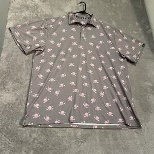 Tattoo Golf Polo Shirt Mens 4XL Gray Pink Skull Golf Allover Lucky 13 Series